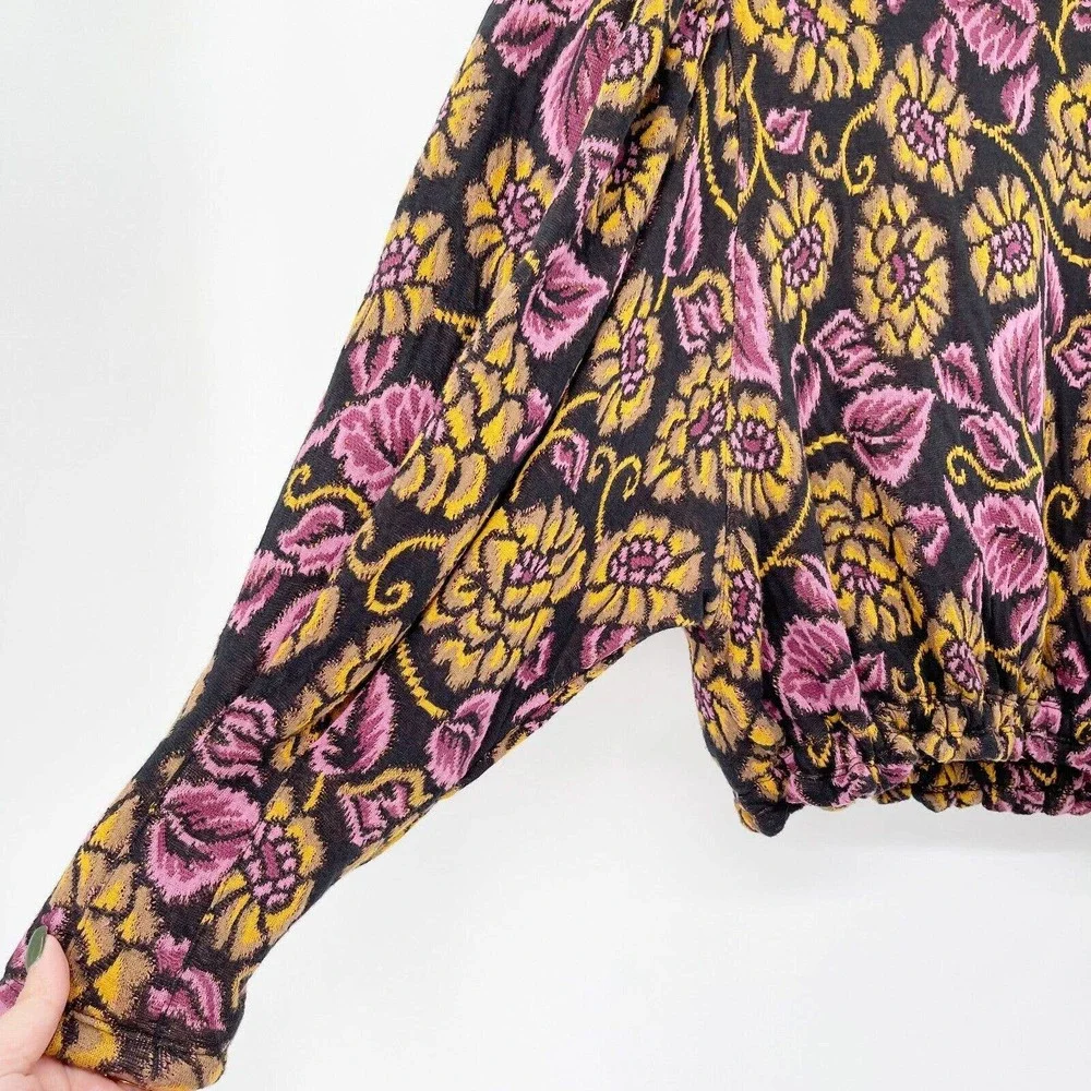 NWT Free People No Ordinary Top Tapestry Crop‎ Blouse Sz XS Purple Tie Puff Slv